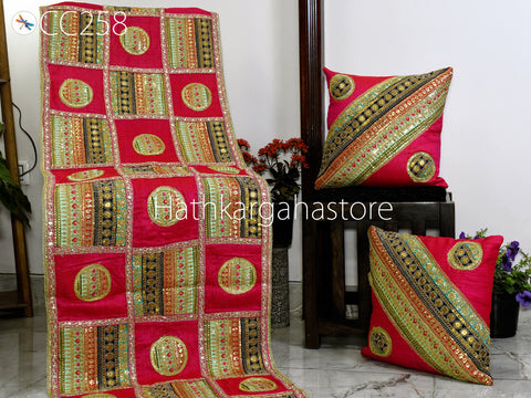 2 Pc Colorful Decorative Patchwork Pillowcase Bohemian Cushion Cover with Table Runner Indian Hippie Cushion Throw Pillow Covers  Boho Decor