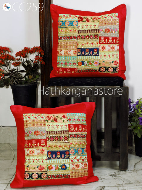 2 Pc Bohemian Pillowcase with Table Runner Indian Hippie Cushion Throw Cushion Covers Colorful Decorative Patchwork Pillowcase Boho Decor