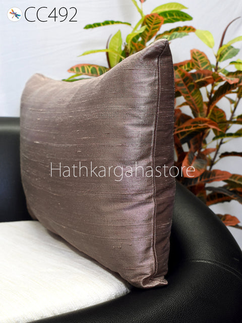Cedar Brown Pure Silk Pillowcase, Handmade Lumbar, Rectangle Dupioni Silk Sham Pillow, Decorative Home Decor Gift Her, HouseWarming Wedding