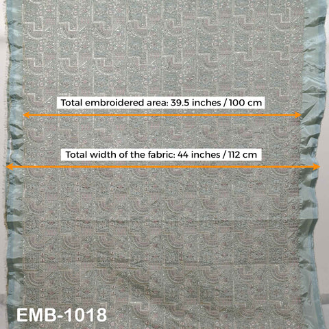 Tissu brodé vert menthe pâle au mètre Couture DIY Artisanat Robe de mariée indienne brodée Costumes Sacs victoriens Coussin décoratif