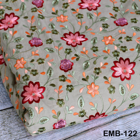 Floral Embroidered Cotton Fabric by the Yard Indian Embroidery Sewing DIY Crafting Women Summer Dresses Costumes Tote Bag Home Decor Curtain