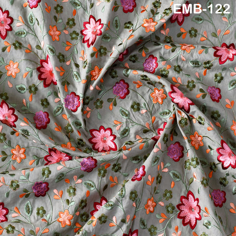 Floral Embroidered Cotton Fabric by the Yard Indian Embroidery Sewing DIY Crafting Women Summer Dresses Costumes Tote Bag Home Decor Curtain