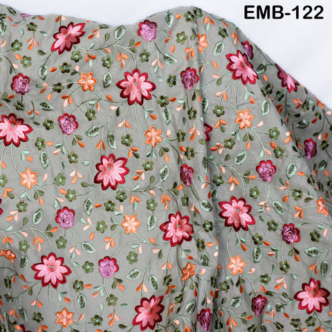 Floral Embroidered Cotton Fabric by the Yard Indian Embroidery Sewing DIY Crafting Women Summer Dresses Costumes Tote Bag Home Decor Curtain