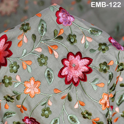 Floral Embroidered Cotton Fabric by the Yard Indian Embroidery Sewing DIY Crafting Women Summer Dresses Costumes Tote Bag Home Decor Curtain