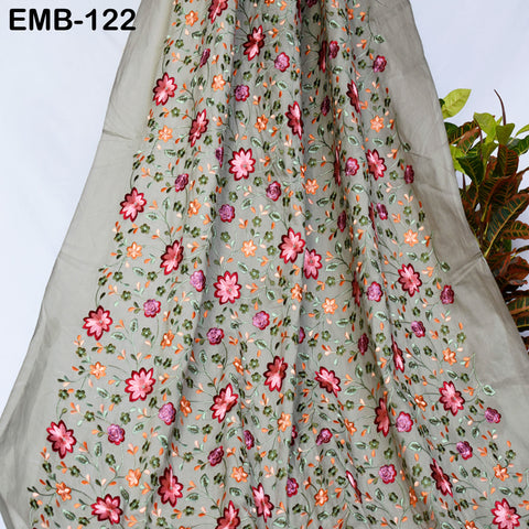 Floral Embroidered Cotton Fabric by the Yard Indian Embroidery Sewing DIY Crafting Women Summer Dresses Costumes Tote Bag Home Decor Curtain