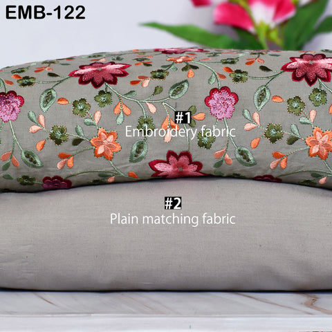 Floral Embroidered Cotton Fabric by the Yard Indian Embroidery Sewing DIY Crafting Women Summer Dresses Costumes Tote Bag Home Decor Curtain