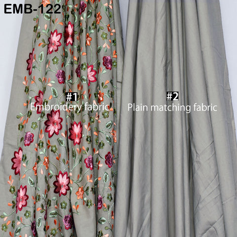 Floral Embroidered Cotton Fabric by the Yard Indian Embroidery Sewing DIY Crafting Women Summer Dresses Costumes Tote Bag Home Decor Curtain