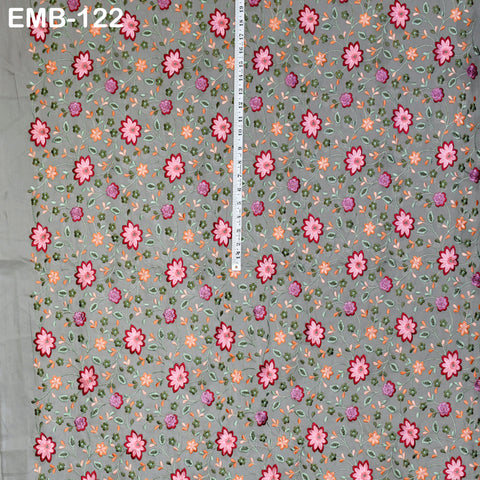 Floral Embroidered Cotton Fabric by the Yard Indian Embroidery Sewing DIY Crafting Women Summer Dresses Costumes Tote Bag Home Decor Curtain