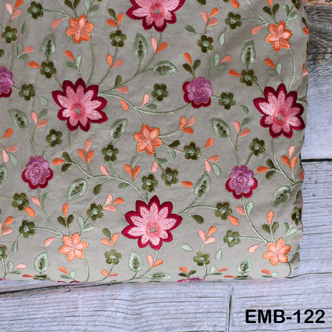 Floral Embroidered Cotton Fabric by the Yard Indian Embroidery Sewing DIY Crafting Women Summer Dresses Costumes Tote Bag Home Decor Curtain
