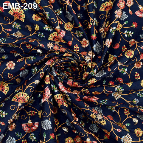 Indian Embroidered Fabric Sewing DIY Crafting Embroidery Wedding Dresses By The Yard Fabric Costumes Dolls Bags Cushion Covers Table Runners