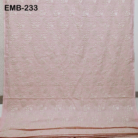 Pink Embroidered Cotton Fabric by the Yard Indian Embroidery Sewing Fabric DIY Crafting Wedding Dress Costumes Doll Bag Home Decor