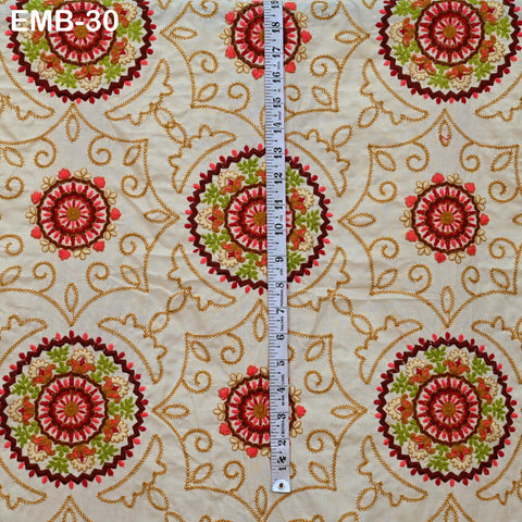 Embroidered Cotton Fabric by the Yard Beige Indian Fabric Sewing Crafting Wedding Dress Costumes Doll Bag Cushion Cover Table Runners Making