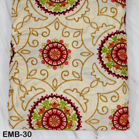 Embroidered Cotton Fabric by the Yard Beige Indian Fabric Sewing Crafting Wedding Dress Costumes Doll Bag Cushion Cover Table Runners Making