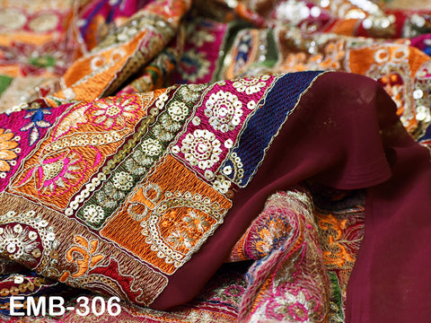 Tissu brodé indien marron de 137 cm de large vendu au mètre, en georgette, pour couture, rideaux, artisanat, robes d'été pour femmes, draperie, décoration intérieure
