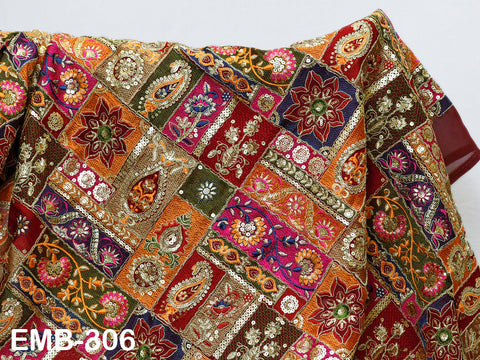 Tissu brodé indien marron de 137 cm de large vendu au mètre, en georgette, pour couture, rideaux, artisanat, robes d'été pour femmes, draperie, décoration intérieure
