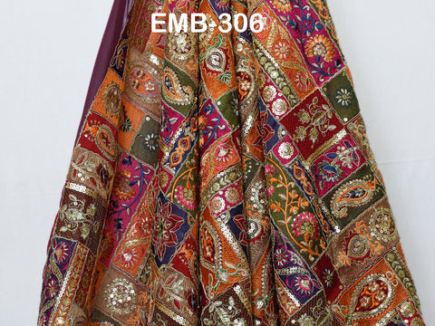 Tissu brodé indien marron de 137 cm de large vendu au mètre, en georgette, pour couture, rideaux, artisanat, robes d'été pour femmes, draperie, décoration intérieure
