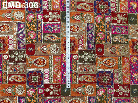 Tissu brodé indien marron de 137 cm de large vendu au mètre, en georgette, pour couture, rideaux, artisanat, robes d'été pour femmes, draperie, décoration intérieure