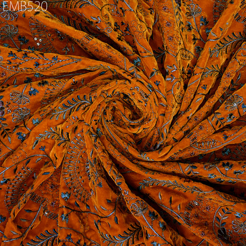 Wedding Dress Material Mustard Yellow Embroidered Velvet Fabric by the yard Sewing DIY Crafting Costumes Table Runner Quilting