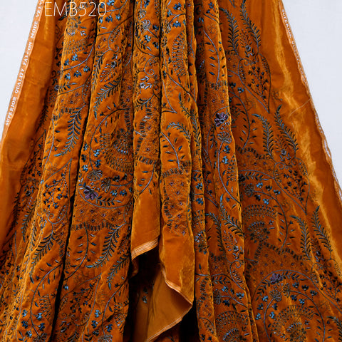 Wedding Dress Material Mustard Yellow Embroidered Velvet Fabric by the yard Sewing DIY Crafting Costumes Table Runner Quilting