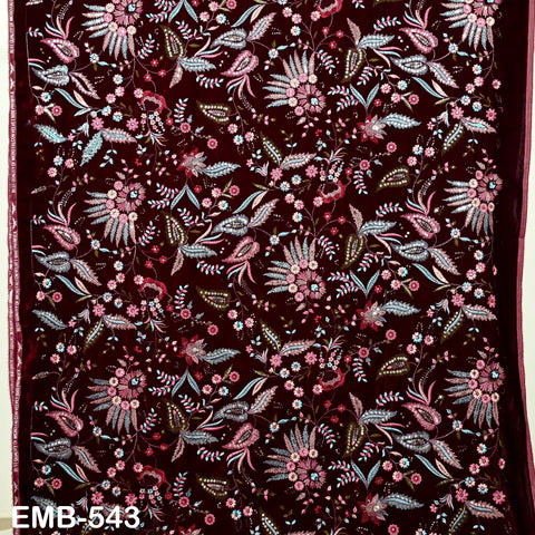 Deep Red Indian Embroidered Velvet Fabric by the yard Sewing DIY Crafting Wedding Dress Costumes Doll Bags Long Coats Table Runner Quilting