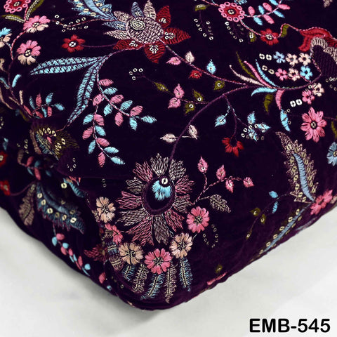 Wine Indian Embroidered Velvet Fabric by the yard Bridal Wedding Dress Costumes Dolls Long Coats Table Runner Quilting Sewing DIY Crafting