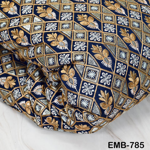 Navy Blue Wedding Dress Material Embroidered Fabric by the yard Sewing Crafting Indian Embroidery Victorian Costumes Dolls Table Runner