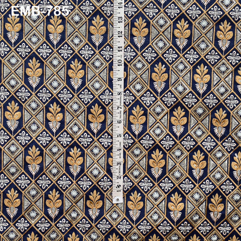 Navy Blue Wedding Dress Material Embroidered Fabric by the yard Sewing Crafting Indian Embroidery Victorian Costumes Dolls Table Runner