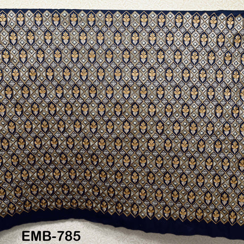 Navy Blue Wedding Dress Material Embroidered Fabric by the yard Sewing Crafting Indian Embroidery Victorian Costumes Dolls Table Runner