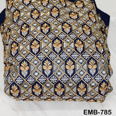 Navy Blue Wedding Dress Material Embroidered Fabric by the yard Sewing Crafting Indian Embroidery Victorian Costumes Dolls Table Runner