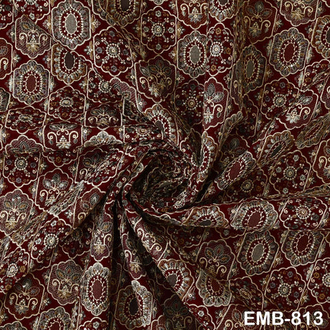 Maroon Embroidered Fabric by the yard Sewing DIY Crafting Embroidery Dresses Costumes Regency Reticules Victorian Handbags Junk Journals