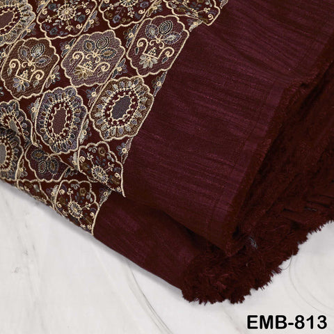 Maroon Embroidered Fabric by the yard Sewing DIY Crafting Embroidery Dresses Costumes Regency Reticules Victorian Handbags Junk Journals