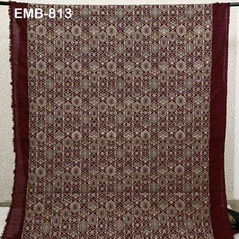 Maroon Embroidered Fabric by the yard Sewing DIY Crafting Embroidery Dresses Costumes Regency Reticules Victorian Handbags Junk Journals