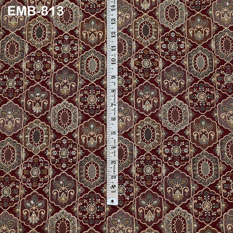 Maroon Embroidered Fabric by the yard Sewing DIY Crafting Embroidery Dresses Costumes Regency Reticules Victorian Handbags Junk Journals