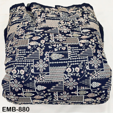 Dark Navy Blue Embroidered Fabric by the yard Sewing DIY Crafting Indian Embroidery Wedding Dress Blouses Blazer Victorian Costumes Trousers