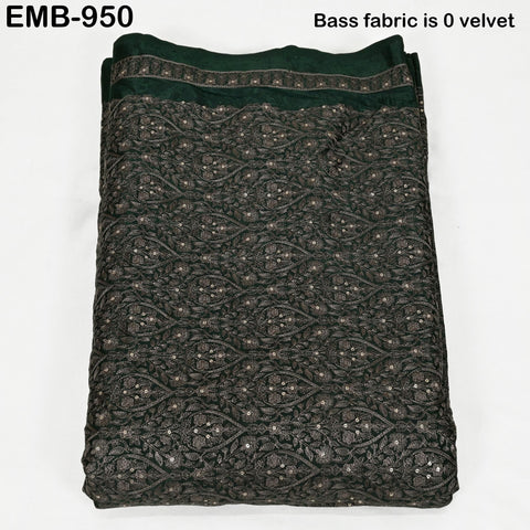 Green Indian Embroidered Velvet Fabric by the yard Sewing DIY Crafting Wedding Shift Dresses Theatrical Costumes Longline Jackets Waistcoat