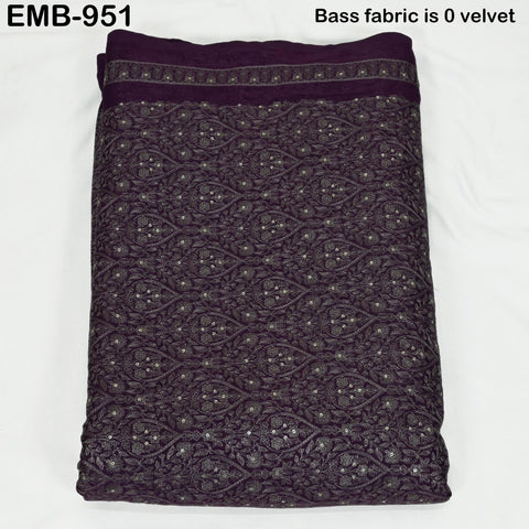 Plum Indian Embroidered Velvet Fabric by the yard Sewing DIY Crafting Wedding Shift Dresses Theatrical Costumes Longline Jackets Waistcoat