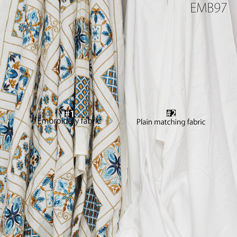 Indian white embroidered fabric embroidery cotton fabric by the yard sewing fabric DIY crafting wedding dress costumes doll bag home décor furnishing floral curtains making fabric