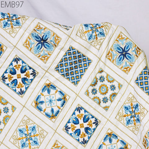 Indian white embroidered fabric embroidery cotton fabric by the yard sewing fabric DIY crafting wedding dress costumes doll bag home décor furnishing floral curtains making fabric