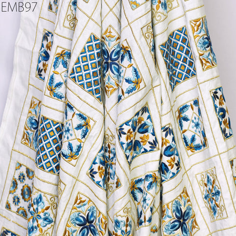 Indian white embroidered fabric embroidery cotton fabric by the yard sewing fabric DIY crafting wedding dress costumes doll bag home décor furnishing floral curtains making fabric