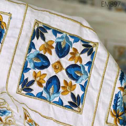 Indian white embroidered fabric embroidery cotton fabric by the yard sewing fabric DIY crafting wedding dress costumes doll bag home décor furnishing floral curtains making fabric