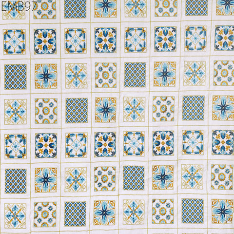 Indian white embroidered fabric embroidery cotton fabric by the yard sewing fabric DIY crafting wedding dress costumes doll bag home décor furnishing floral curtains making fabric