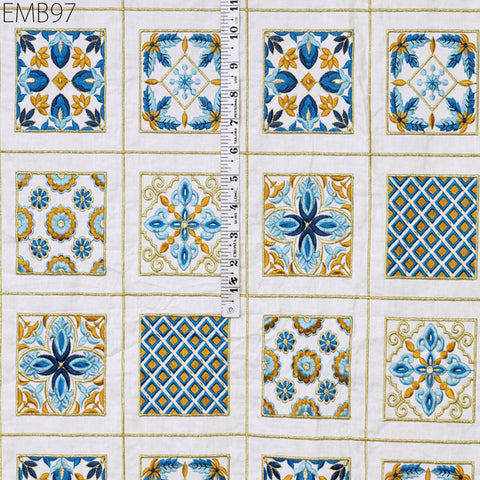 Indian white embroidered fabric embroidery cotton fabric by the yard sewing fabric DIY crafting wedding dress costumes doll bag home décor furnishing floral curtains making fabric