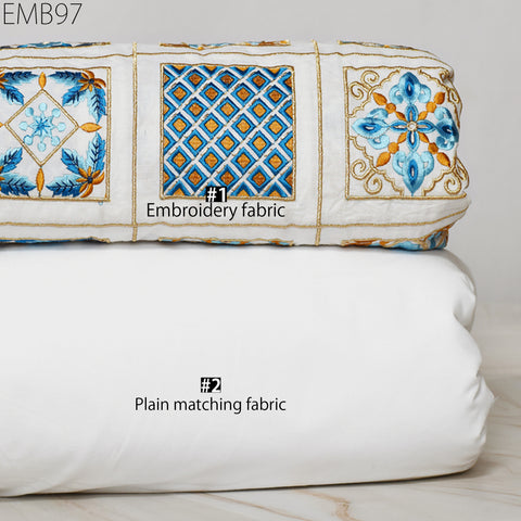 Indian white embroidered fabric embroidery cotton fabric by the yard sewing fabric DIY crafting wedding dress costumes doll bag home décor furnishing floral curtains making fabric