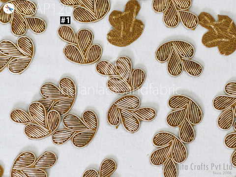 50 Pc Handmade Zardozi Appliques Patches Flower Indian Sewing Wedding Dresses Handcrafted Beaded Patches DIY Crafting Supply Embellishments