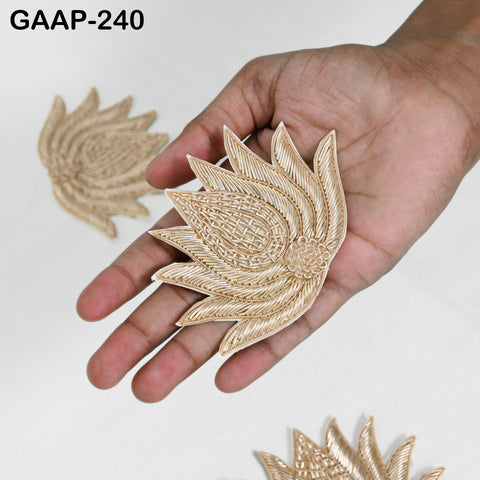 4 pc Lotus Flower Embroidered Appliqué Handmade Patches | Gold & Beige Floral Lace Embellishments | DIY Sewing, Bridal, Costumes, Crafts