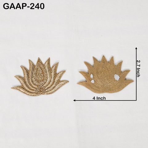 4 pc Lotus Flower Embroidered Appliqué Handmade Patches | Gold & Beige Floral Lace Embellishments | DIY Sewing, Bridal, Costumes, Crafts