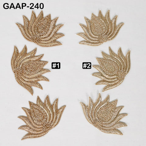 4 pc Lotus Flower Embroidered Appliqué Handmade Patches | Gold & Beige Floral Lace Embellishments | DIY Sewing, Bridal, Costumes, Crafts