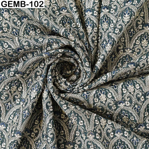Embroidered Fabric by the yard Sewing DIY Crafting Steel Blue Indian Embroidery Wedding Dresses Costumes Dolls Bags Cushion Covers Blouses