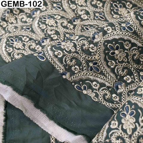 Embroidered Fabric by the yard Sewing DIY Crafting Steel Blue Indian Embroidery Wedding Dresses Costumes Dolls Bags Cushion Covers Blouses