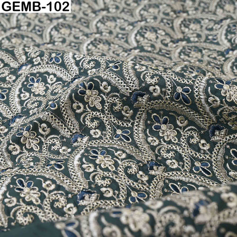 Embroidered Fabric by the yard Sewing DIY Crafting Steel Blue Indian Embroidery Wedding Dresses Costumes Dolls Bags Cushion Covers Blouses